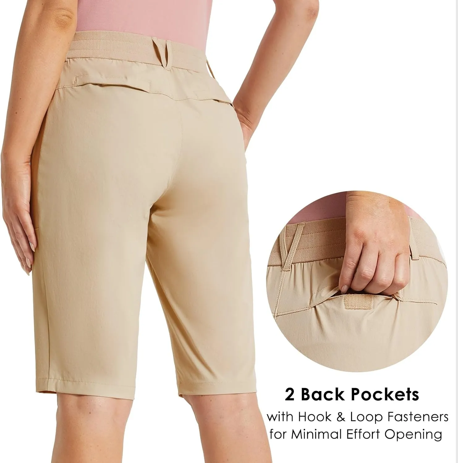 baleaf Women's Bermuda Long Shorts 13" Golf Shorts Knee Length Hiking Quick Dry High Waist Stretch Water Resistant