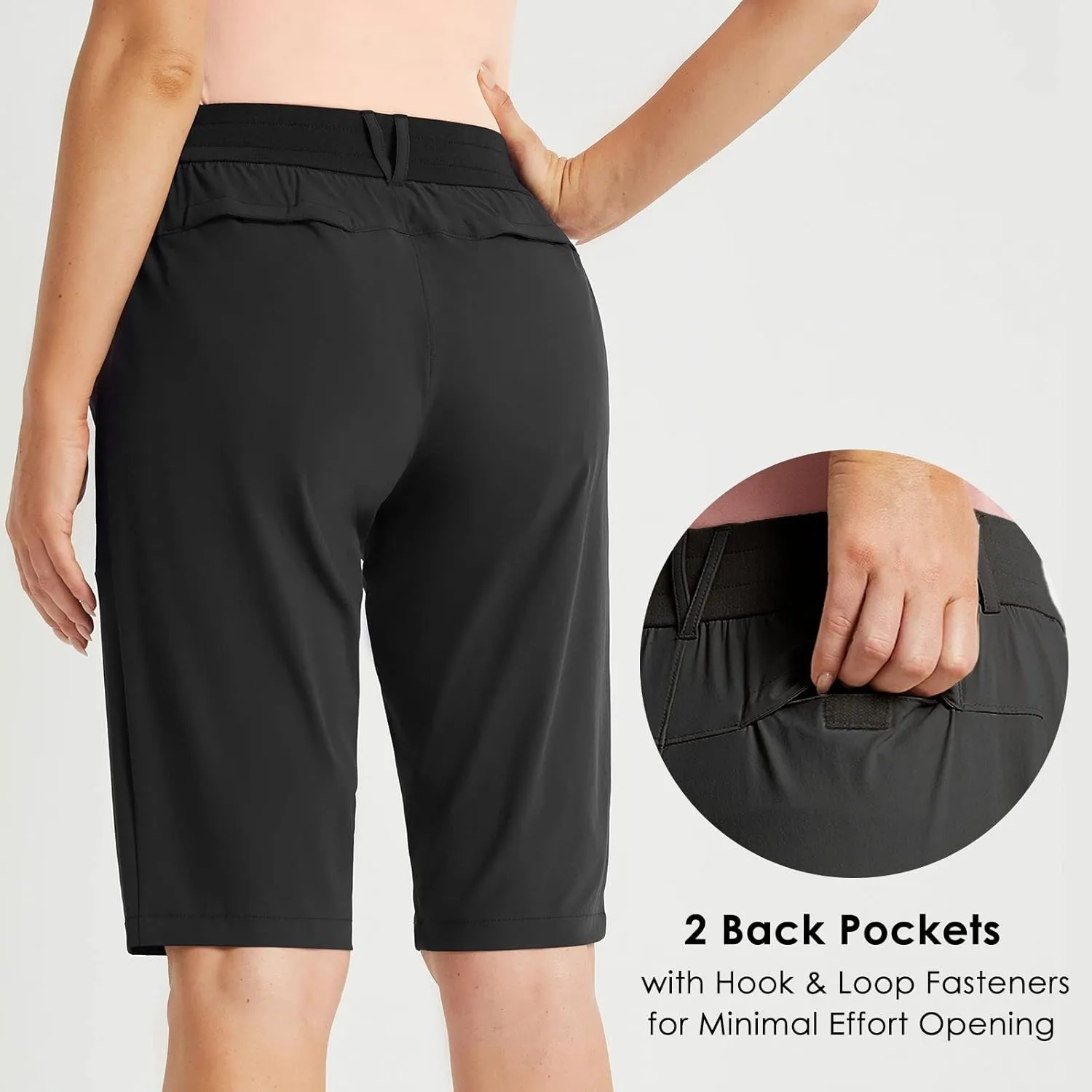 baleaf Women's Bermuda Long Shorts 13" Golf Shorts Knee Length Hiking Quick Dry High Waist Stretch Water Resistant