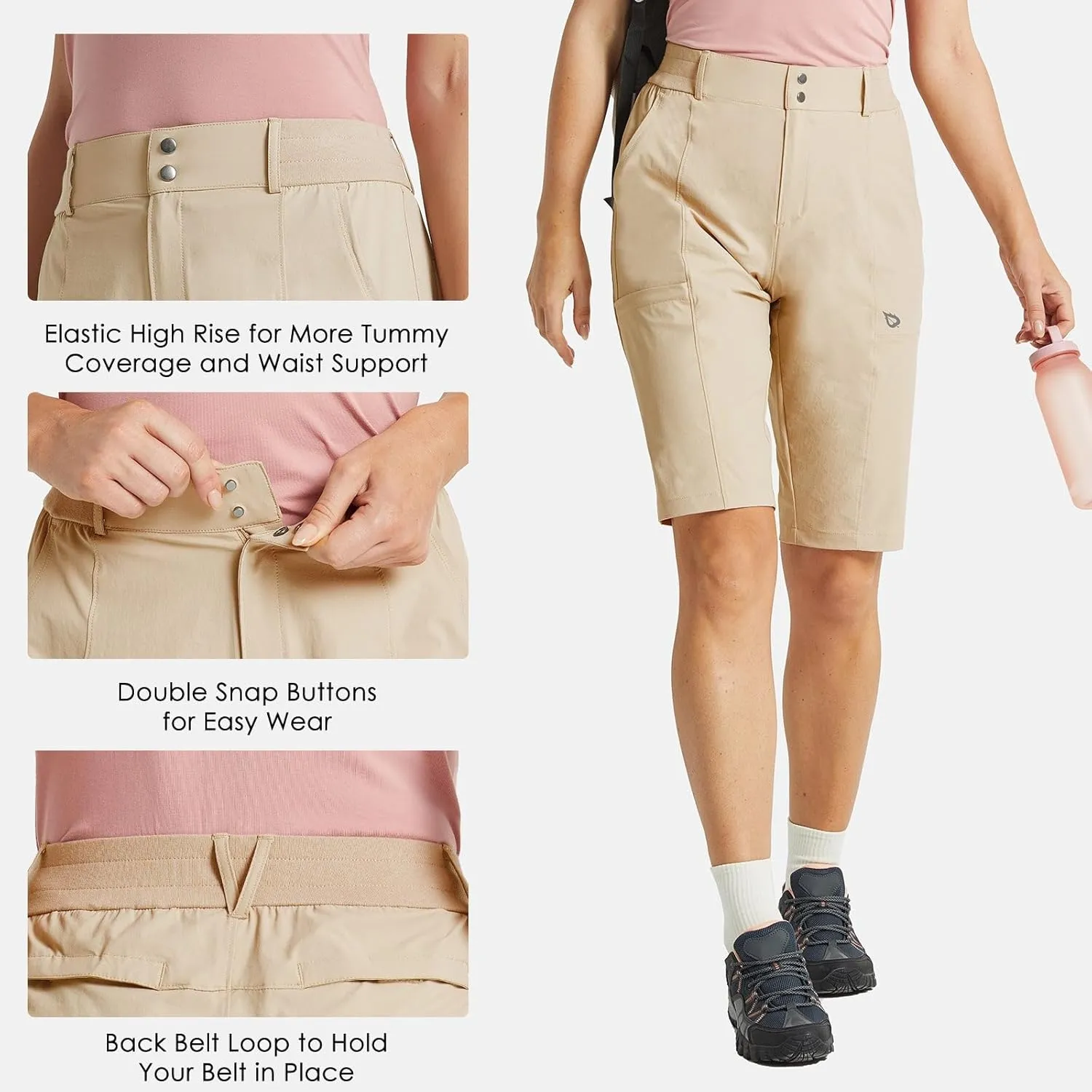 baleaf Women's Bermuda Long Shorts 13" Golf Shorts Knee Length Hiking Quick Dry High Waist Stretch Water Resistant