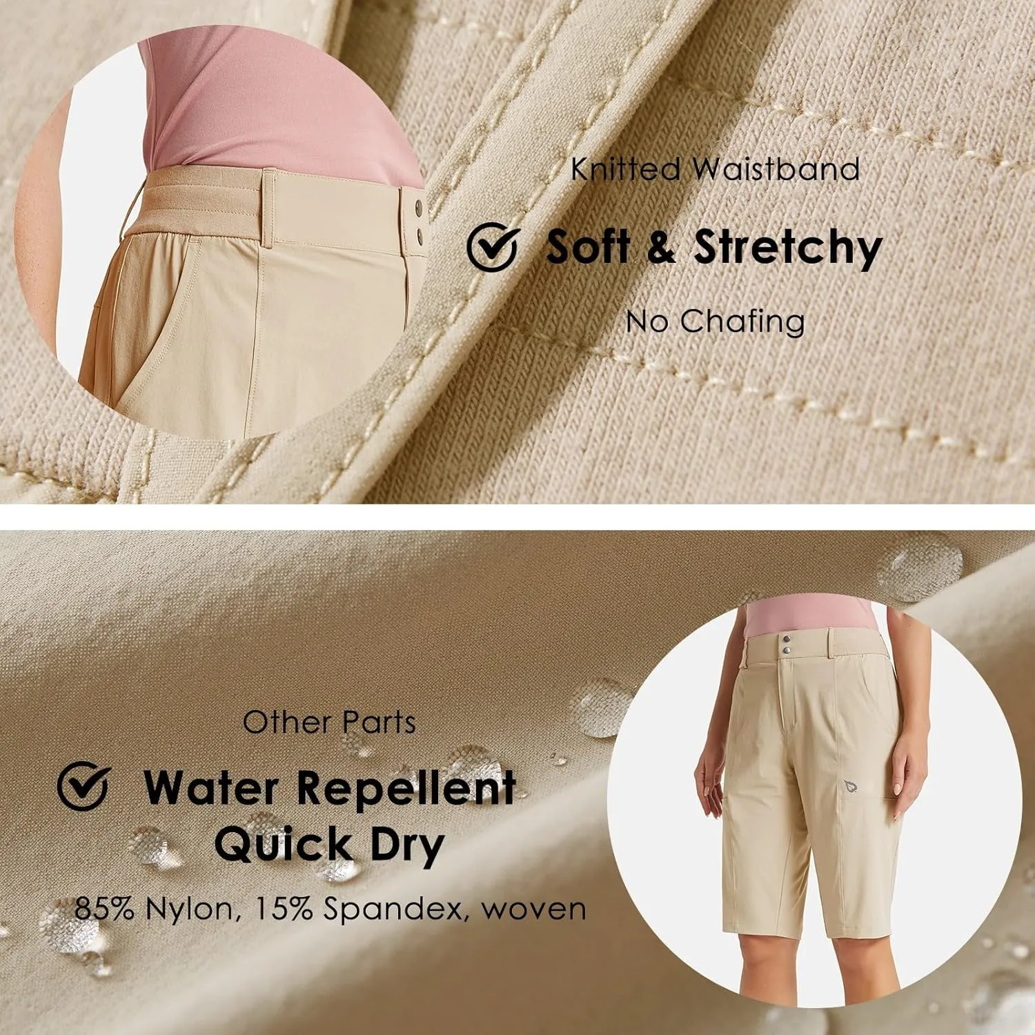 baleaf Women's Bermuda Long Shorts 13" Golf Shorts Knee Length Hiking Quick Dry High Waist Stretch Water Resistant