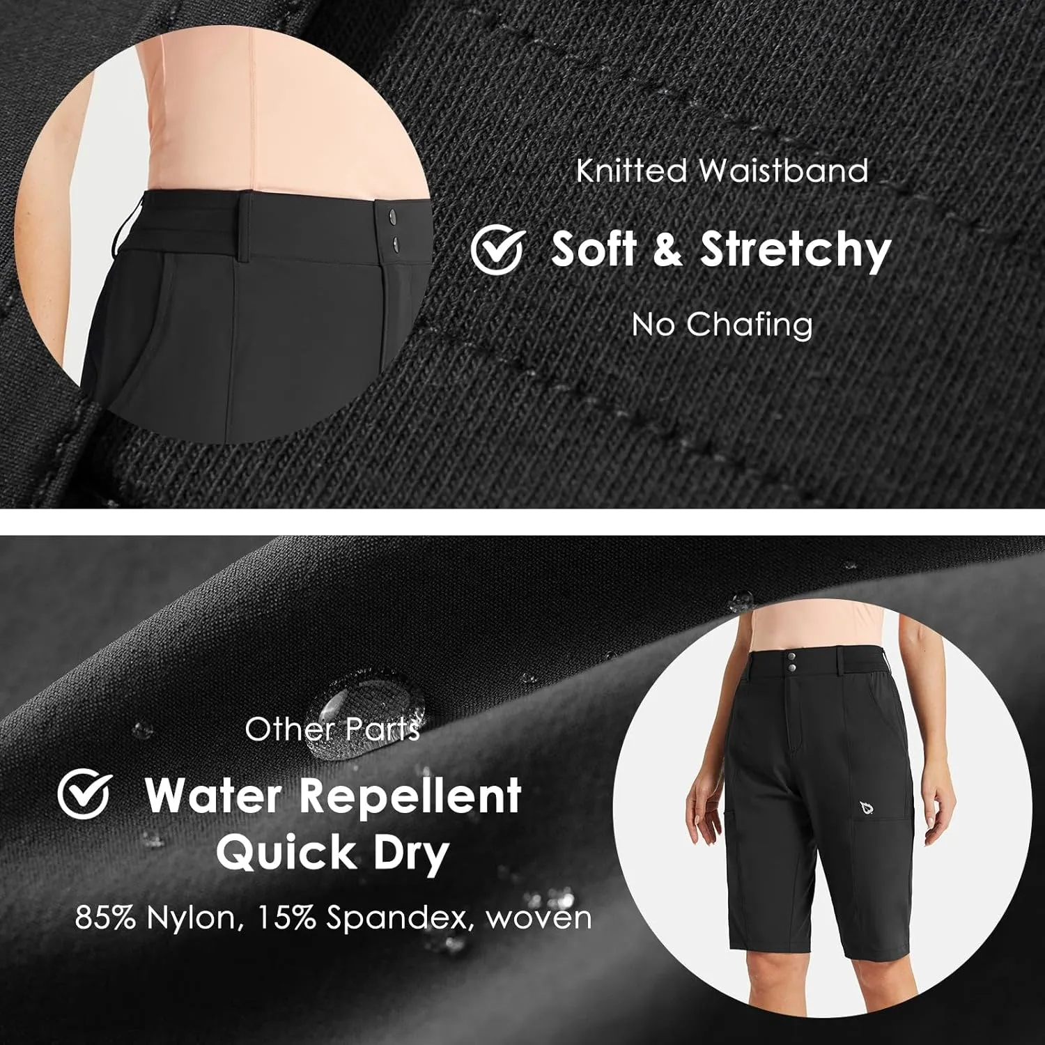 baleaf Women's Bermuda Long Shorts 13" Golf Shorts Knee Length Hiking Quick Dry High Waist Stretch Water Resistant
