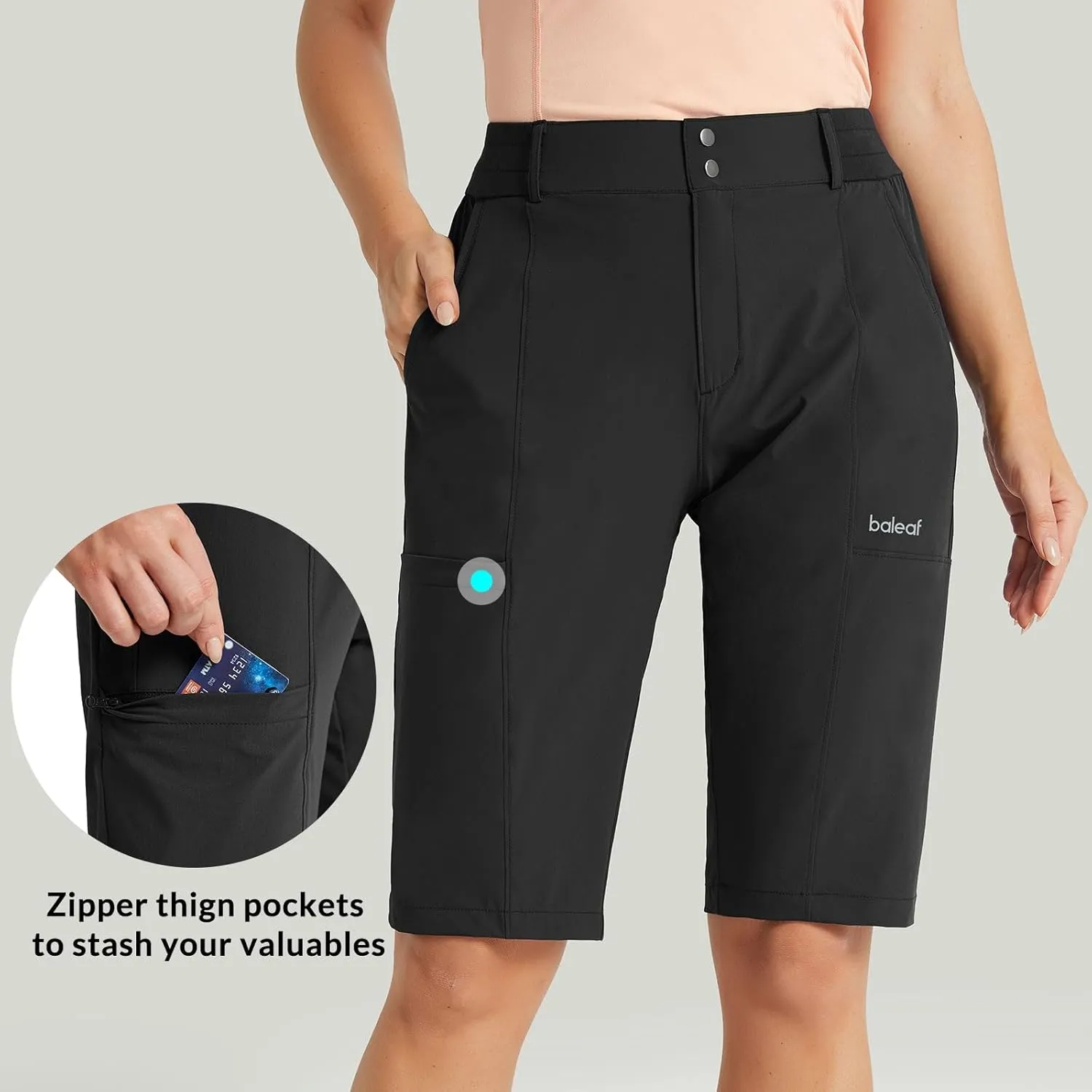 baleaf Women's Bermuda Long Shorts 13" Golf Shorts Knee Length Hiking Quick Dry High Waist Stretch Water Resistant