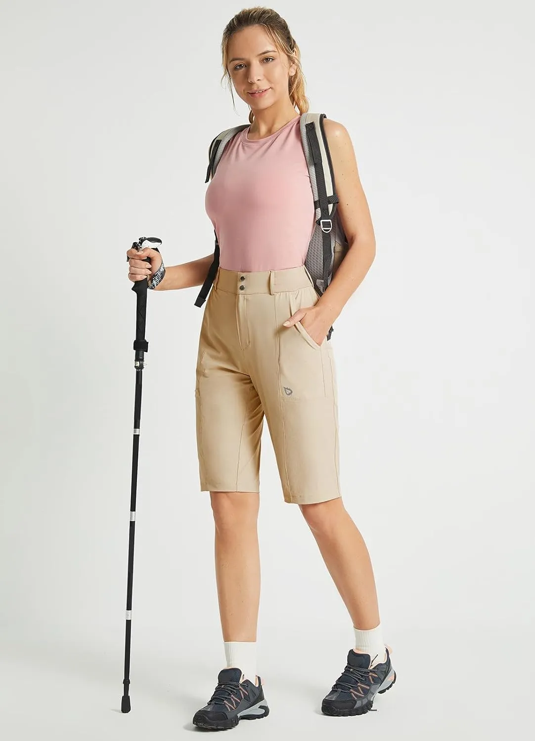 baleaf Women's Bermuda Long Shorts 13" Golf Shorts Knee Length Hiking Quick Dry High Waist Stretch Water Resistant