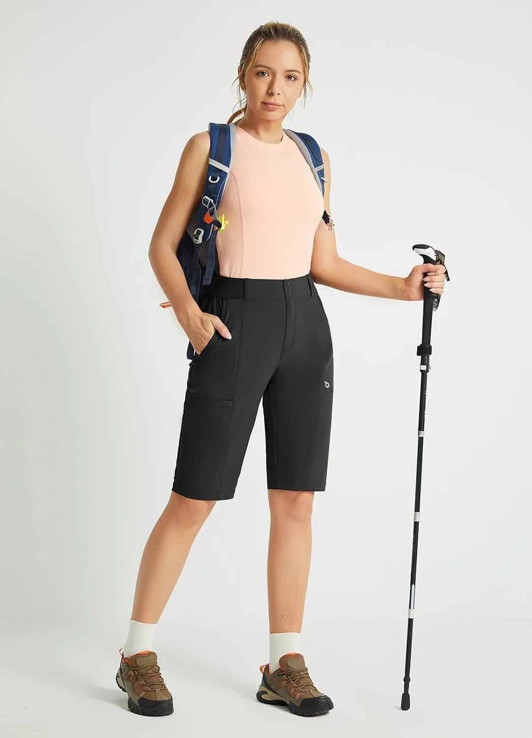 baleaf Women's Bermuda Long Shorts 13" Golf Shorts Knee Length Hiking Quick Dry High Waist Stretch Water Resistant