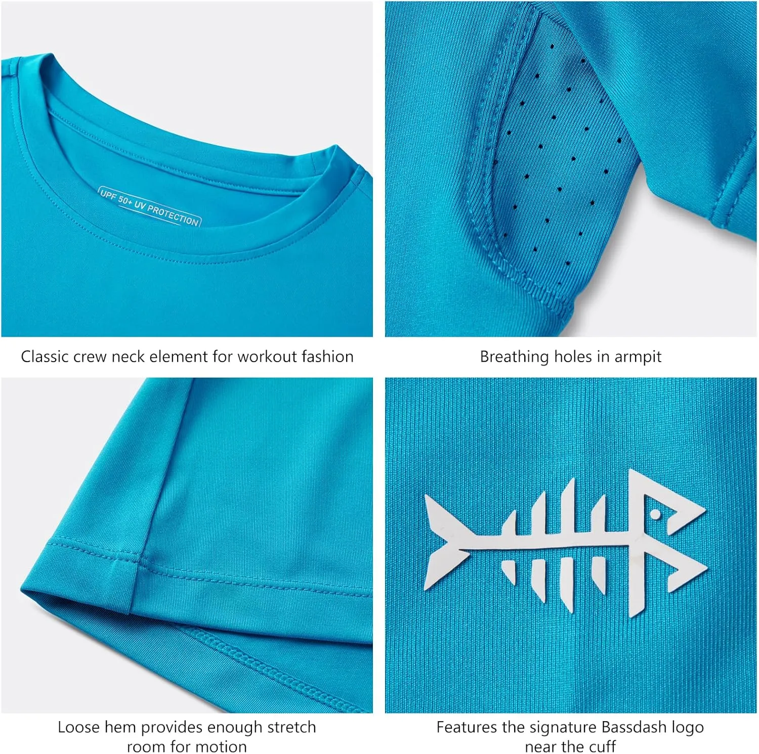 BASSDASH Womens UPF 50  Crew Neck Short Sleeve T-Shirt Cooling Performance Sun Protection Tee for Fishing Hiking Casual