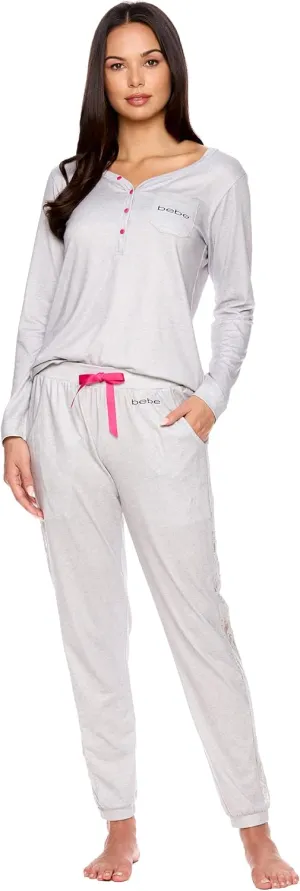 bebe Womens Pajama Set with Pockets - Long Sleeve Shirt and Pajama Pants Pj Set