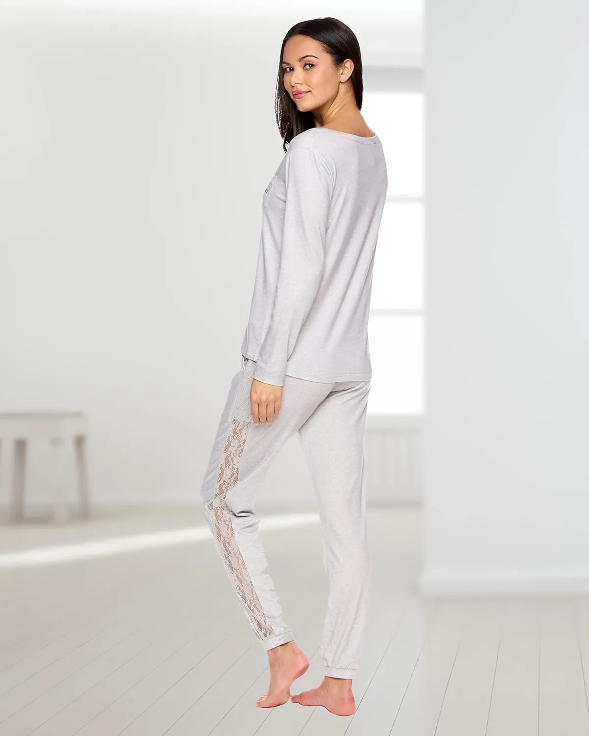 bebe Womens Pajama Set with Pockets - Long Sleeve Shirt and Pajama Pants Pj Set