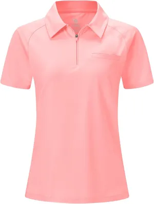 BGOWATU Women's Short Sleeve Golf Polo Shirts 1/4 Zip Tennis Tops Collared T-Shirts UV Protection Quick Dry