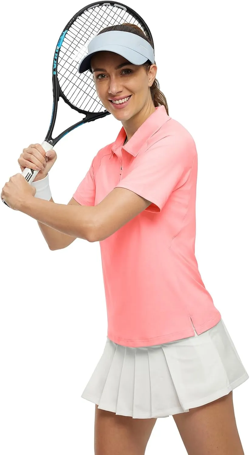 BGOWATU Women's Short Sleeve Golf Polo Shirts 1/4 Zip Tennis Tops Collared T-Shirts UV Protection Quick Dry