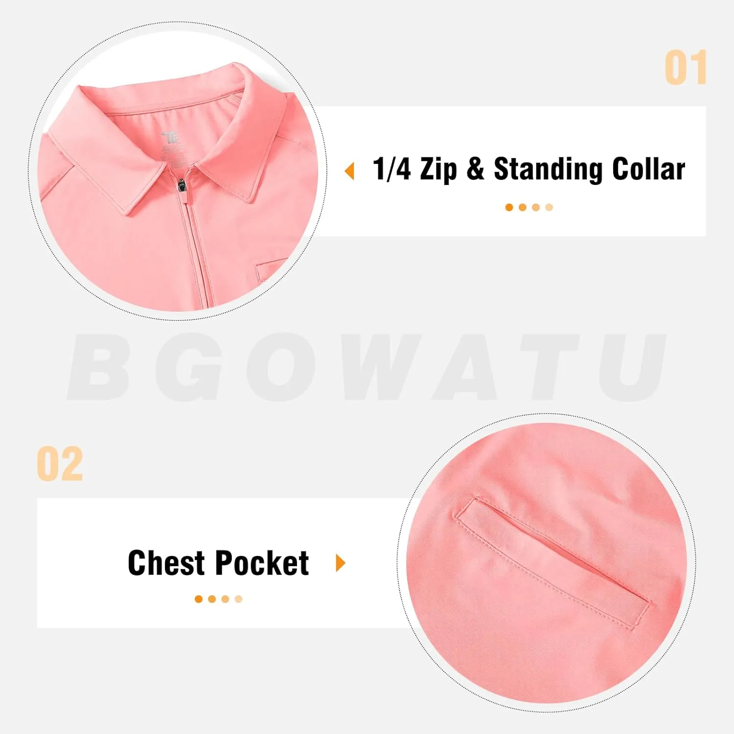 BGOWATU Women's Short Sleeve Golf Polo Shirts 1/4 Zip Tennis Tops Collared T-Shirts UV Protection Quick Dry