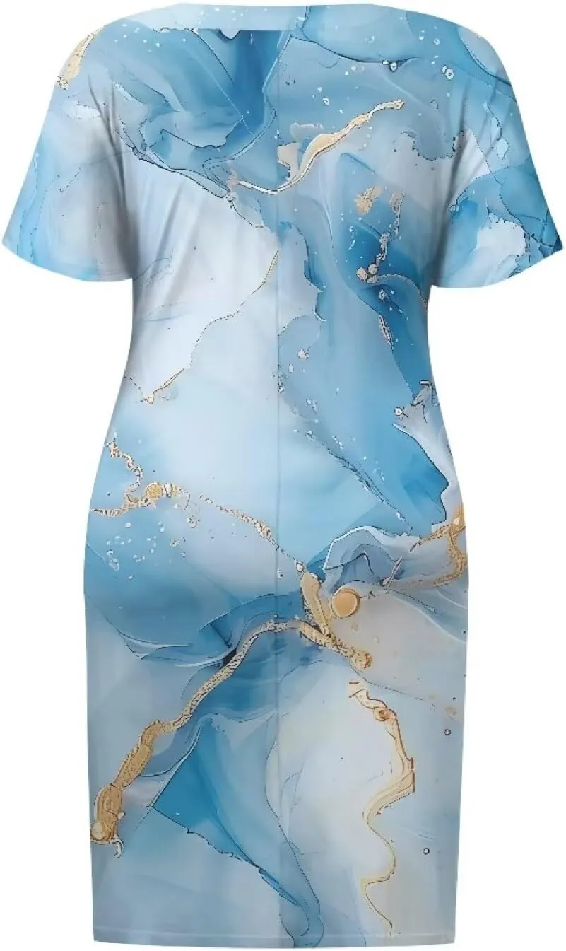 Biyejit Womens Plus Size Short Sleeve V Neck T-Shirt Dress with Pockets Casual Loose T-Shirt Dress for Beach Vacation