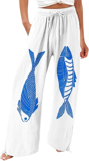 Boho Pants for Women 2025 Women Elastic High Waisted Palazzo Pants Wide Leg Long Lounge Pant Trousers with Pocket