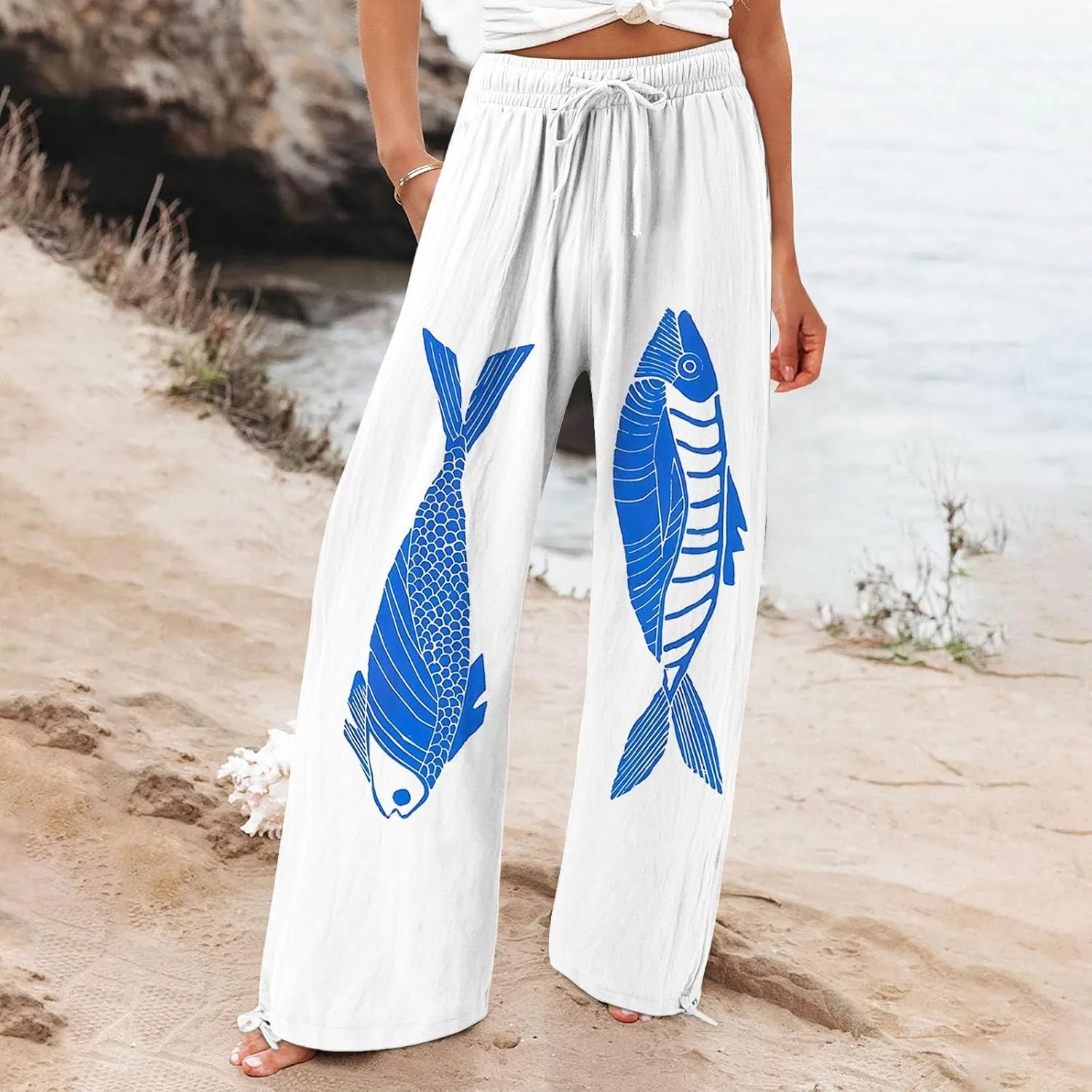 Boho Pants for Women 2025 Women Elastic High Waisted Palazzo Pants Wide Leg Long Lounge Pant Trousers with Pocket