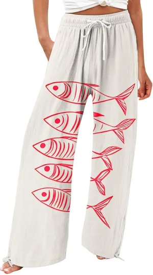 Boho Pants for Women 2025 Women Elastic High Waisted Palazzo Pants Wide Leg Long Lounge Pant Trousers with Pocket