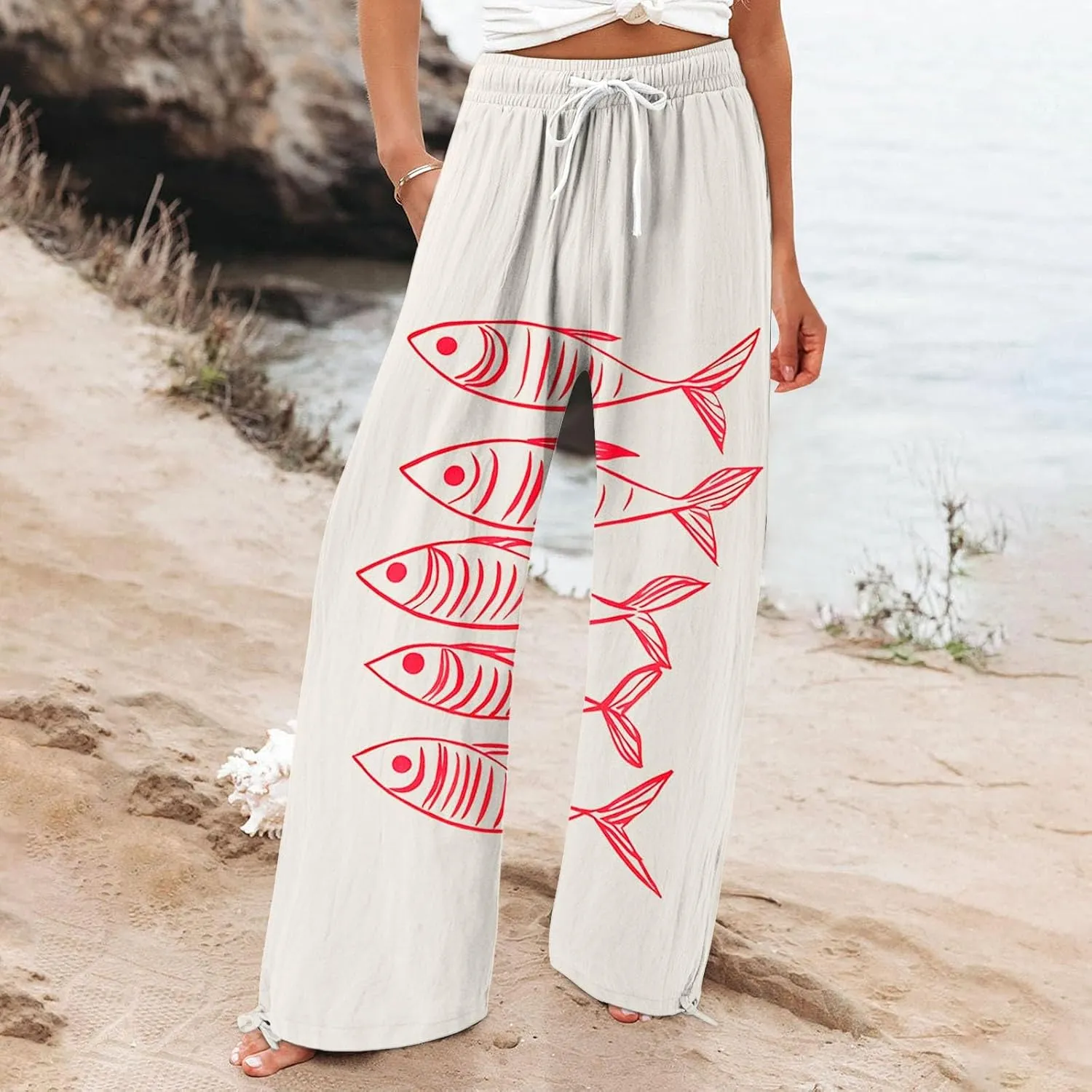 Boho Pants for Women 2025 Women Elastic High Waisted Palazzo Pants Wide Leg Long Lounge Pant Trousers with Pocket