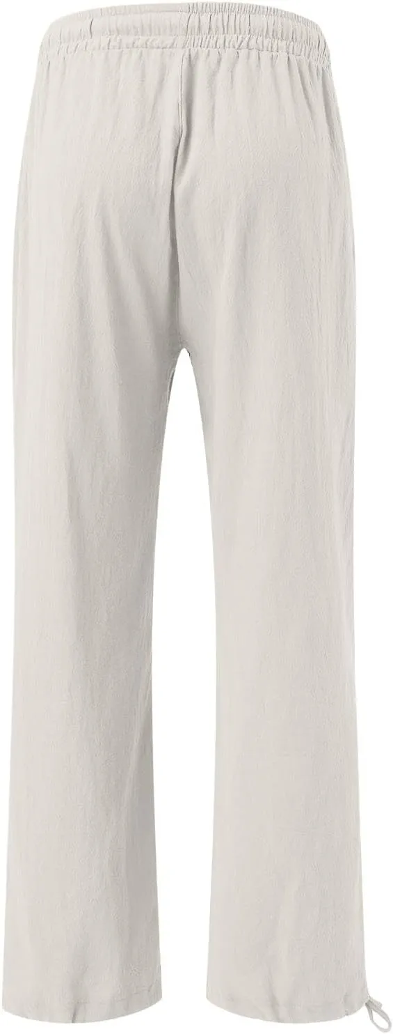 Boho Pants for Women 2025 Women Elastic High Waisted Palazzo Pants Wide Leg Long Lounge Pant Trousers with Pocket