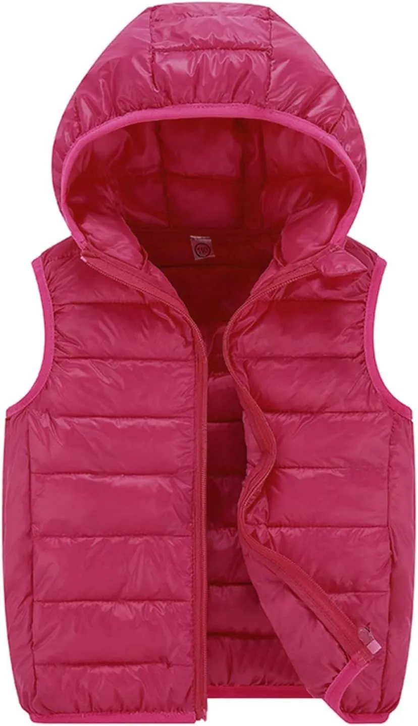 Boys Girls Puffer Down Vest Toddler Kids Hooded Zip Sleeveless Jacket Winter Warm Coat Outerwear