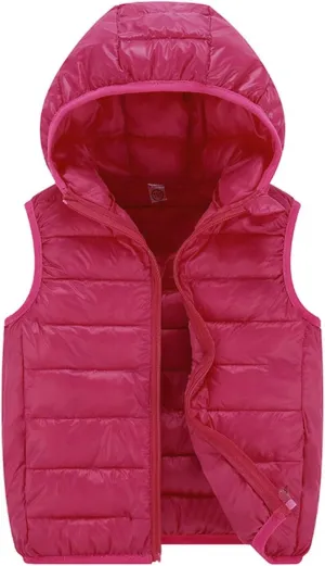 Boys Girls Puffer Down Vest Toddler Kids Hooded Zip Sleeveless Jacket Winter Warm Coat Outerwear