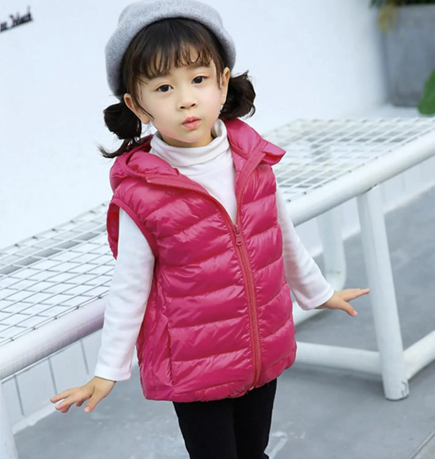 Boys Girls Puffer Down Vest Toddler Kids Hooded Zip Sleeveless Jacket Winter Warm Coat Outerwear