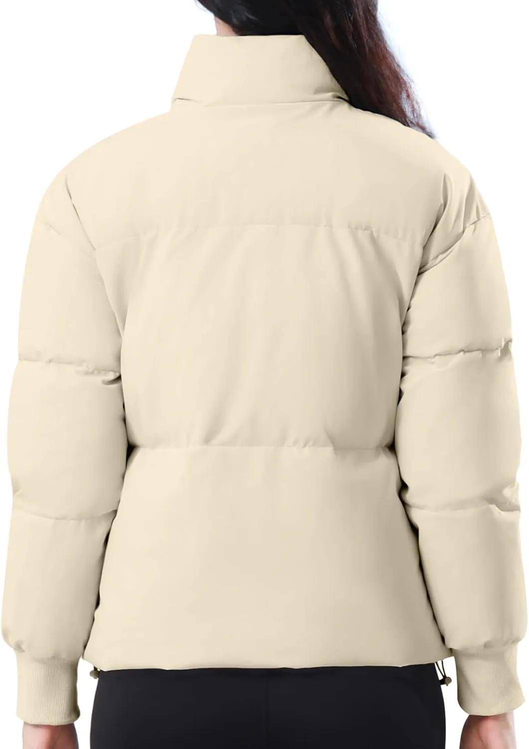 CAMELSPORTS Women's Winter Quilted Puffer Jacket Stand Collar Zip Coat Cropped Pockets Baggy Windproof Warm Parka