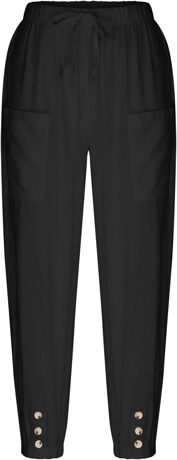 Ceboyel Women's Cotton Linen Lantern Tapered Pants Drawstring Baggy Harem Pants Summer Pants Casual Lounge Trousers 2023