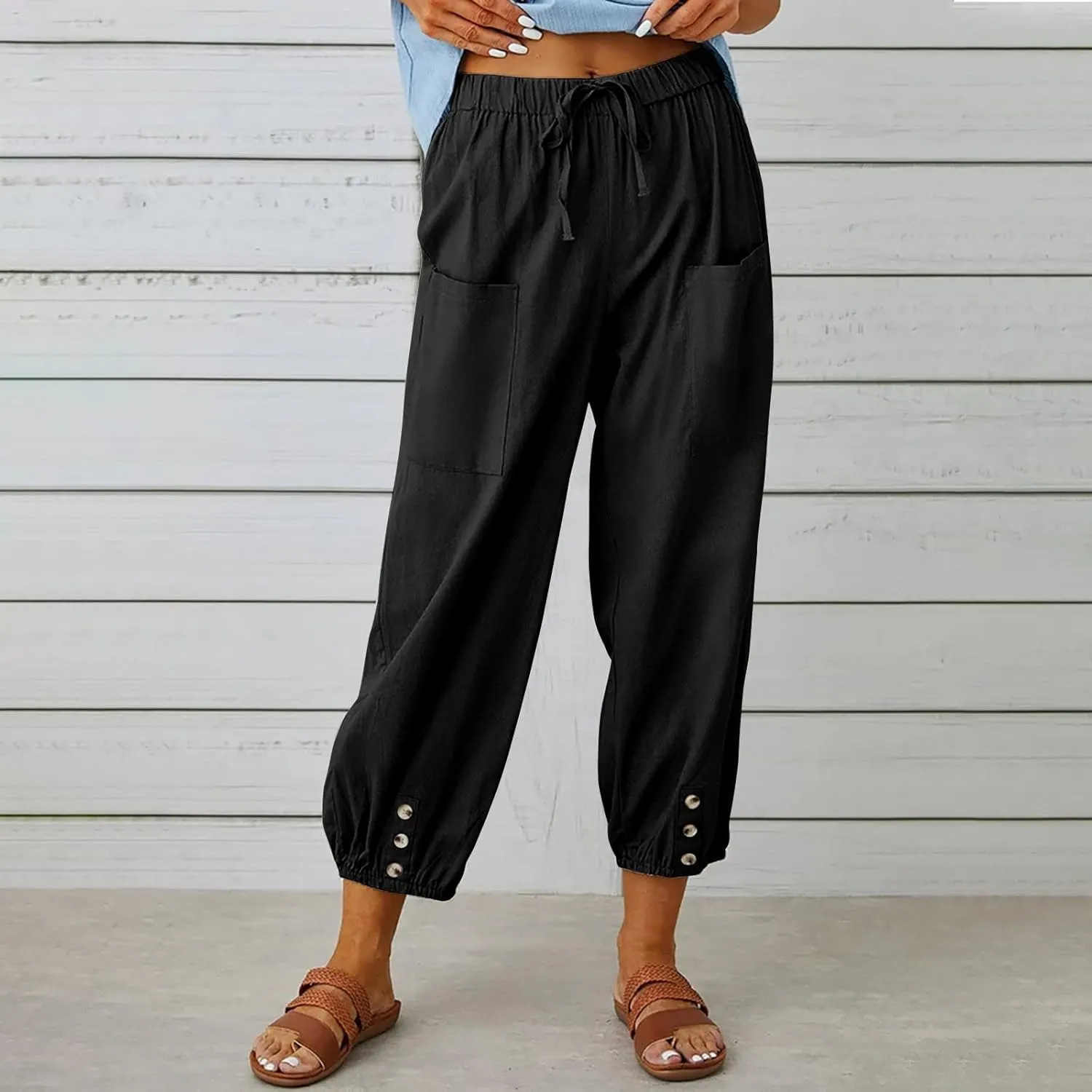 Ceboyel Women's Cotton Linen Lantern Tapered Pants Drawstring Baggy Harem Pants Summer Pants Casual Lounge Trousers 2023