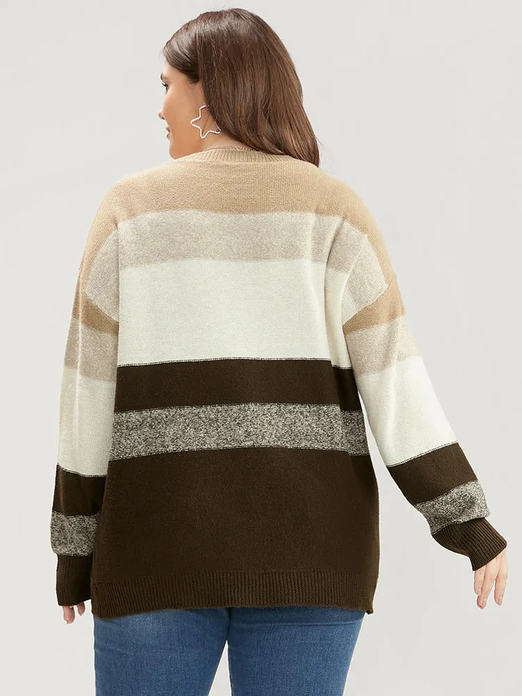 Colorblock Contrast Soft Sexy Yarn Knit Fluffy Knit Top