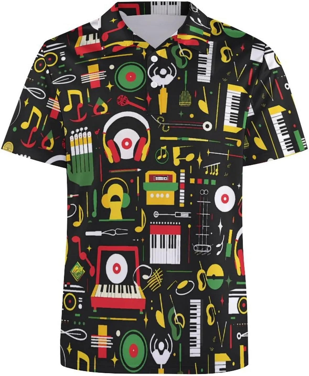 Colorful Music Club Dj Mens Polo Shirts Quick Dry Short Sleeve Golf Slim Fit T Shirt