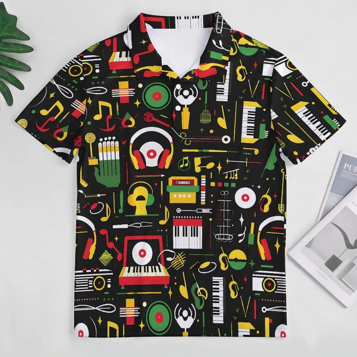 Colorful Music Club Dj Mens Polo Shirts Quick Dry Short Sleeve Golf Slim Fit T Shirt