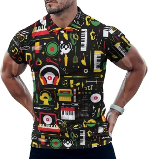 Colorful Music Club Dj Mens Polo Shirts Quick Dry Short Sleeve Golf Slim Fit T Shirt