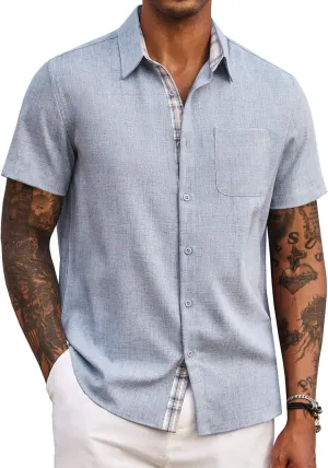 COOFANDY Men's Button Down Shirts Short Sleeve Casual Shirts Summer Beach Shirts Vacation Wedding Shirts with Pocket