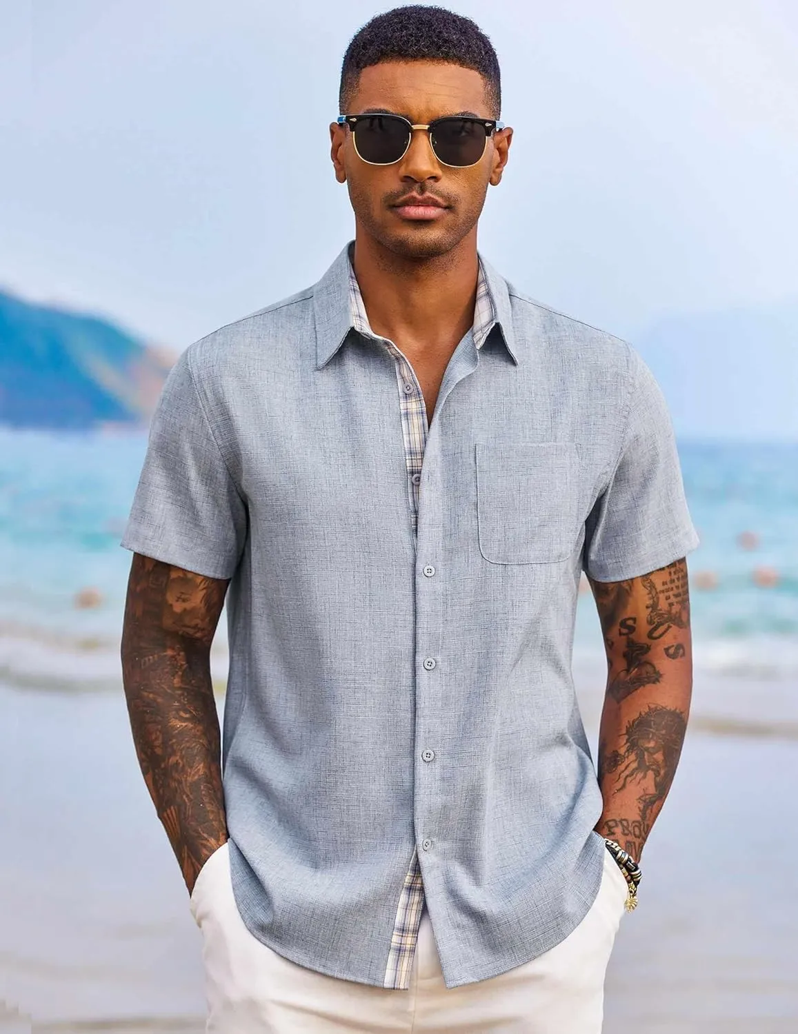 COOFANDY Men's Button Down Shirts Short Sleeve Casual Shirts Summer Beach Shirts Vacation Wedding Shirts with Pocket