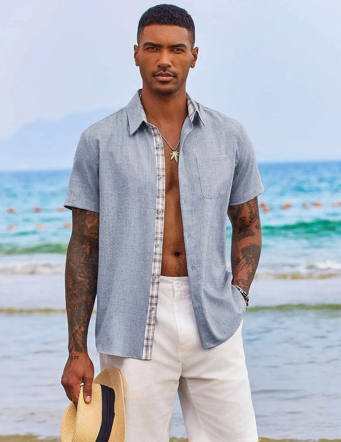 COOFANDY Men's Button Down Shirts Short Sleeve Casual Shirts Summer Beach Shirts Vacation Wedding Shirts with Pocket