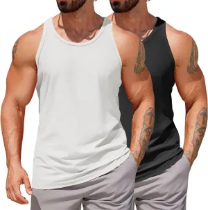 COOFANDY Men's Workout Tank Tops 2 Pack Y Back Sleeveless Shirts Gym Muscle T Shirt Bodybuidling Athletic Stringer Tee