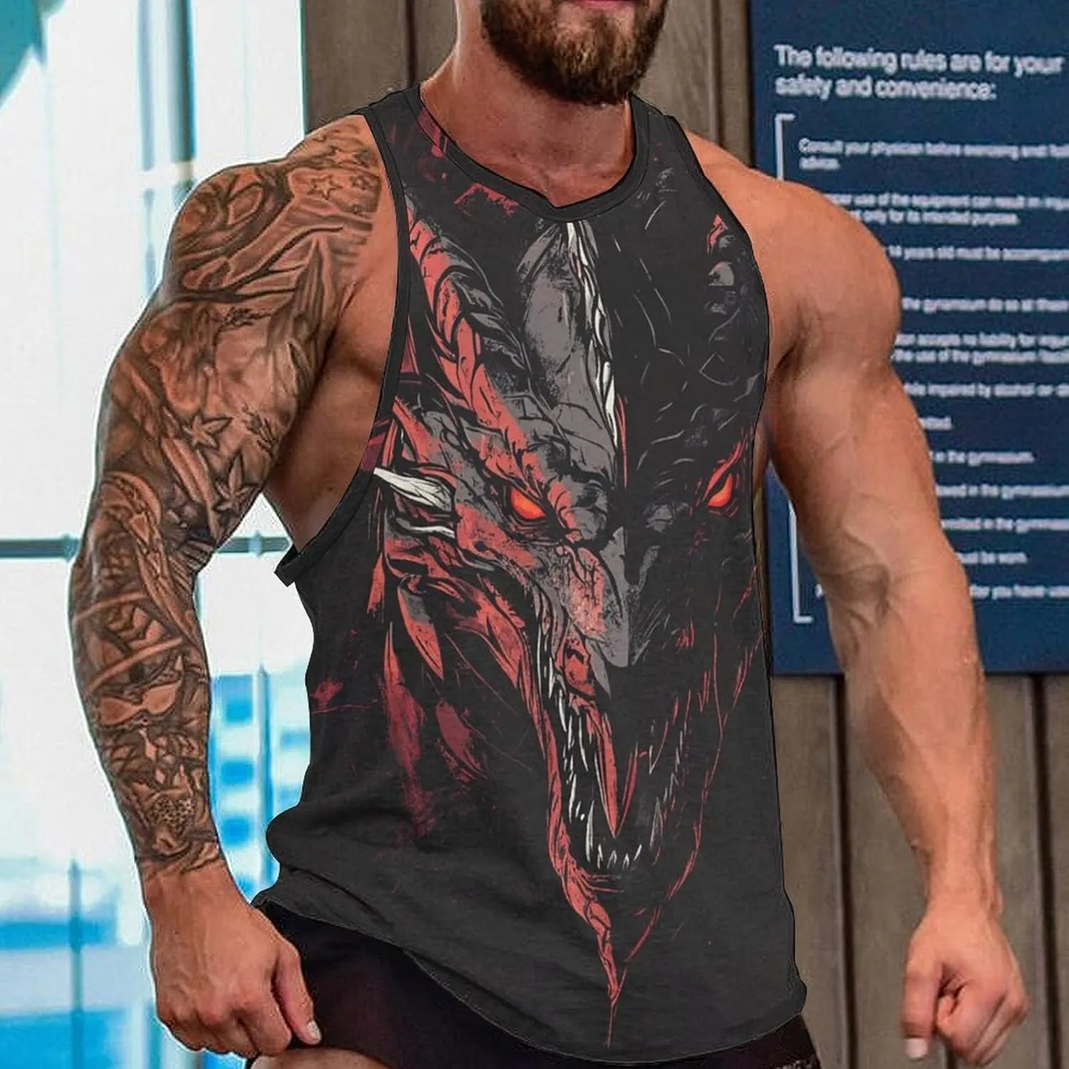 Cool Animals Print Tank Tops for Men Workout Muscle Novelty Funny Loose Fit Summer Casual Mens Sleeveless Tee Shirts