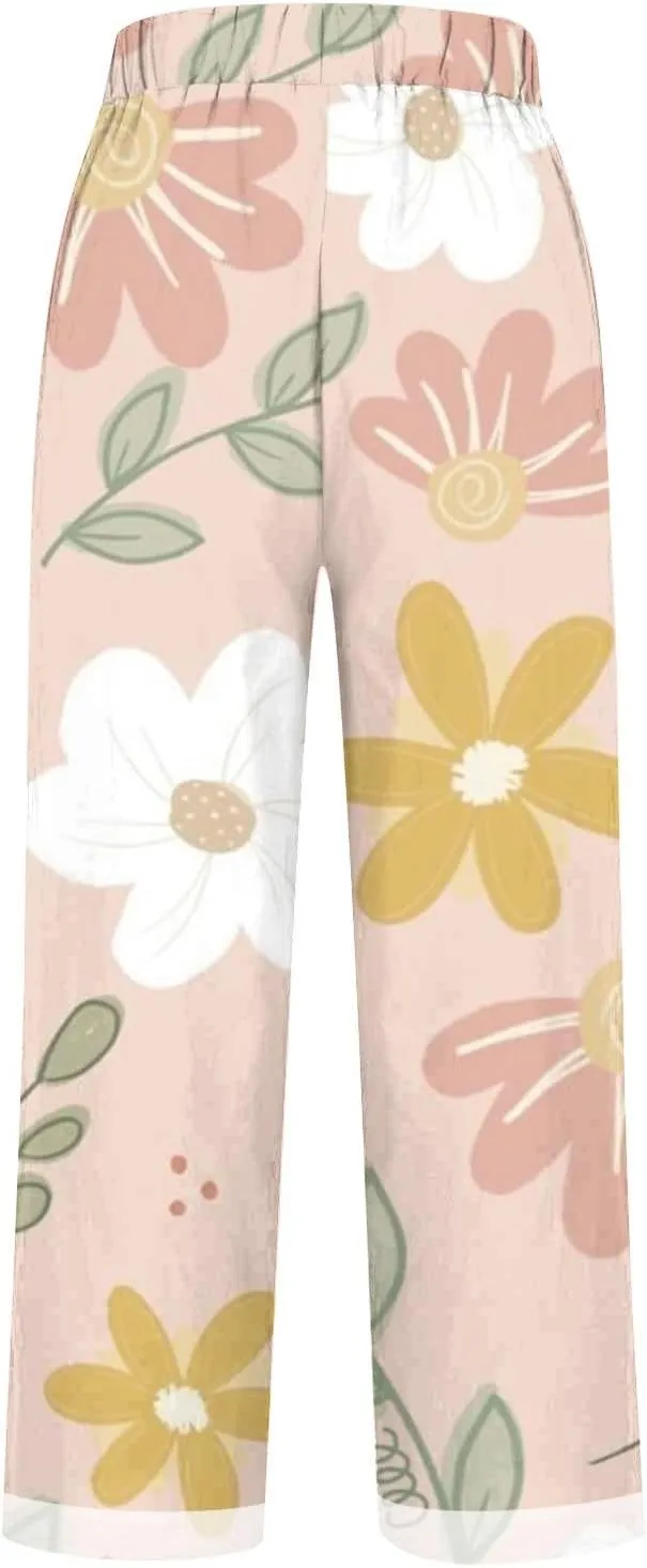 Cotton Pants for Women 2025 Summer Drawstring Lightweight Elastic High Waist Linen Pants Straight Wide Leg Capris