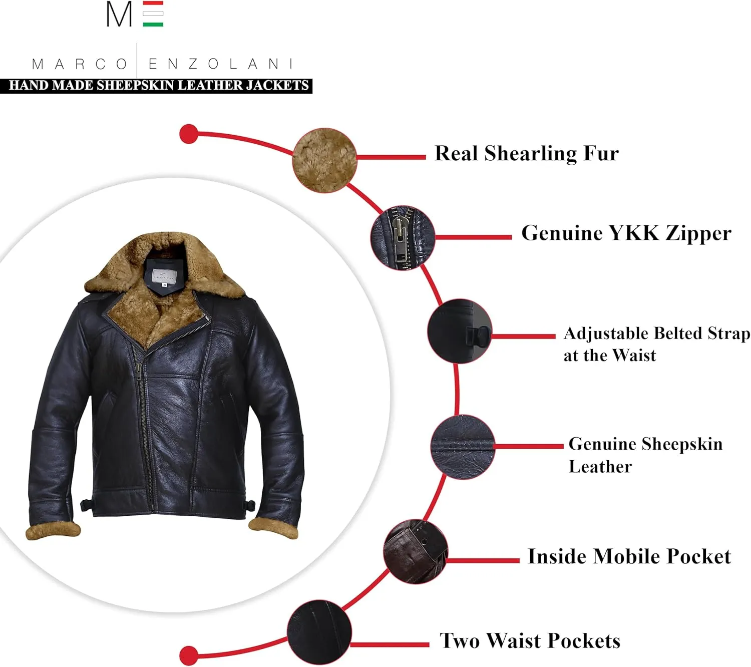 Cross Zip B3 Bomber Aviator Real Shearling Brown Sheepskin Leather Jacket - Warm Leather Jacket
