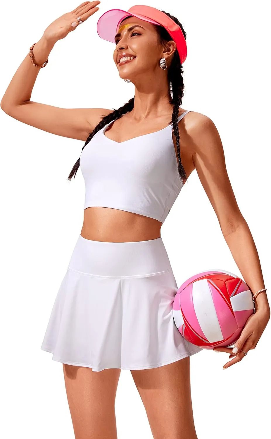 CRZ YOGA Womens High Waisted Swim Skirt Pleated Skorts Athletic Bathing Swimsuit Bottoms with Side Pocket