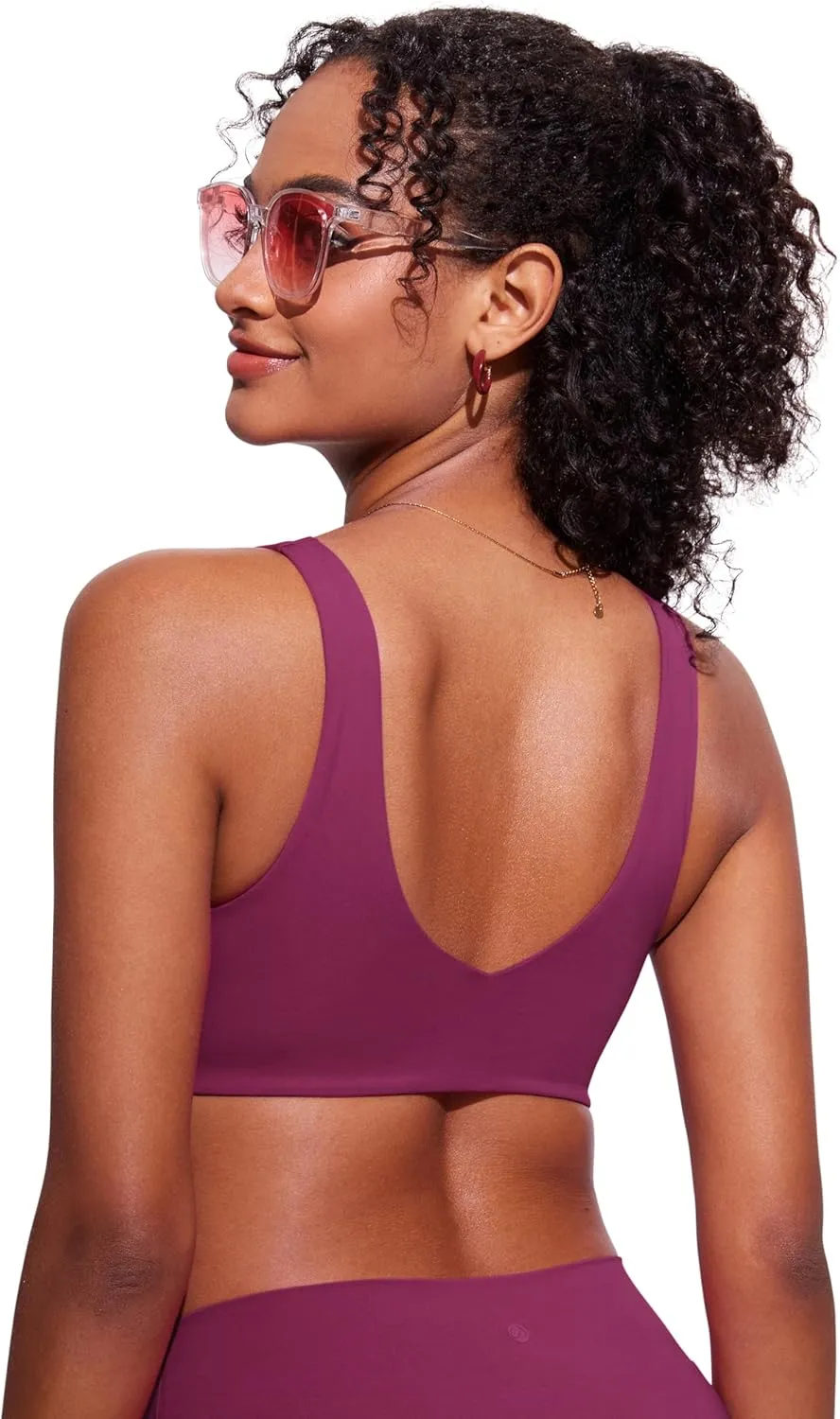 CRZ YOGA Womens V Neck Bikini Tops Bathing Suit V Back Wide Straps Swim Bra Padded Swimsuit