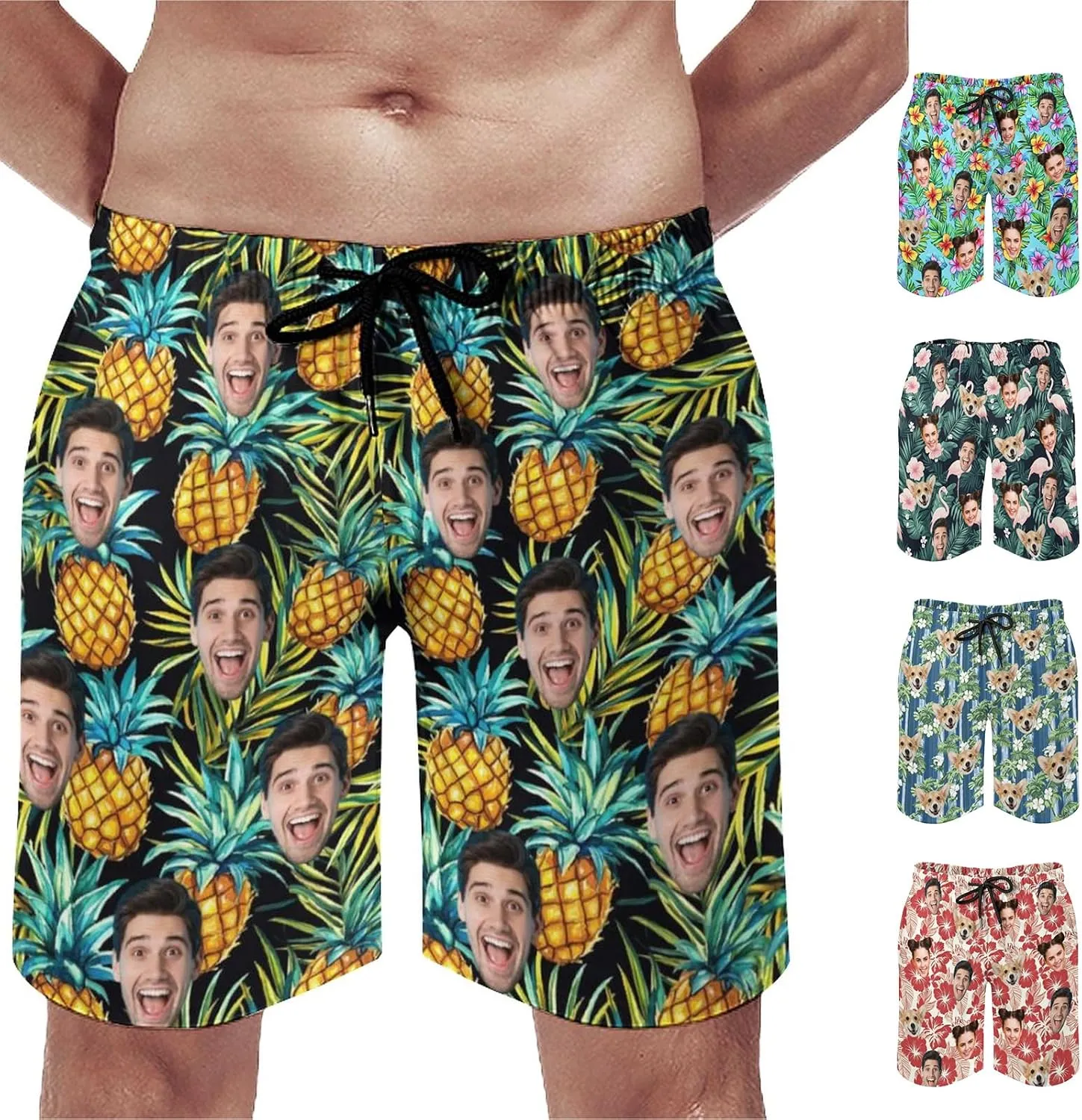 Custom Face Swim Trunks for Mens, Personalized Funny Beach Shorts with Faces Photo, Customized Swim Shorts Gift for Birthday