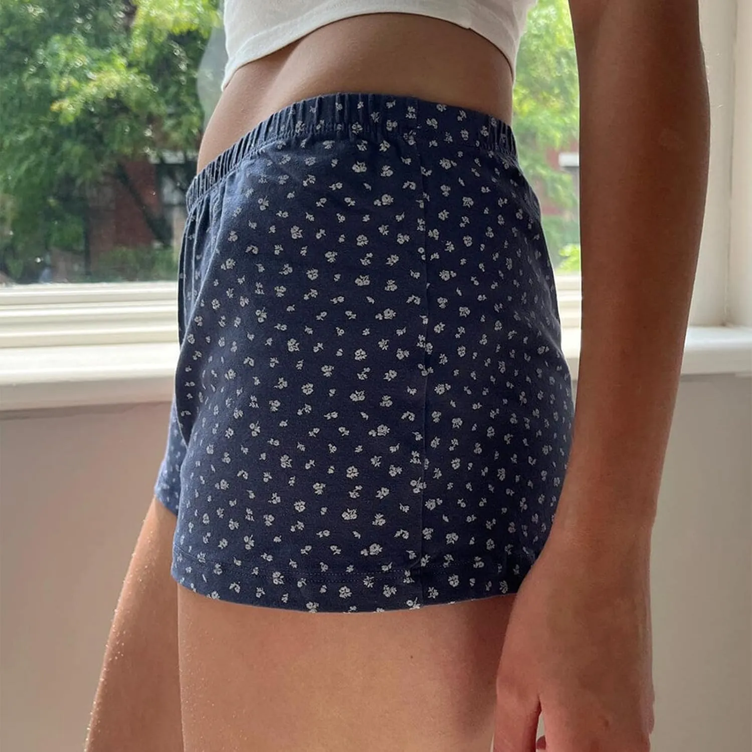 Cute Pajama Shorts for Women Y2K Sexy Low Rise Lounge Floral Shorts Comfy Striped Button Boxers Pj Bottoms Sleepwear