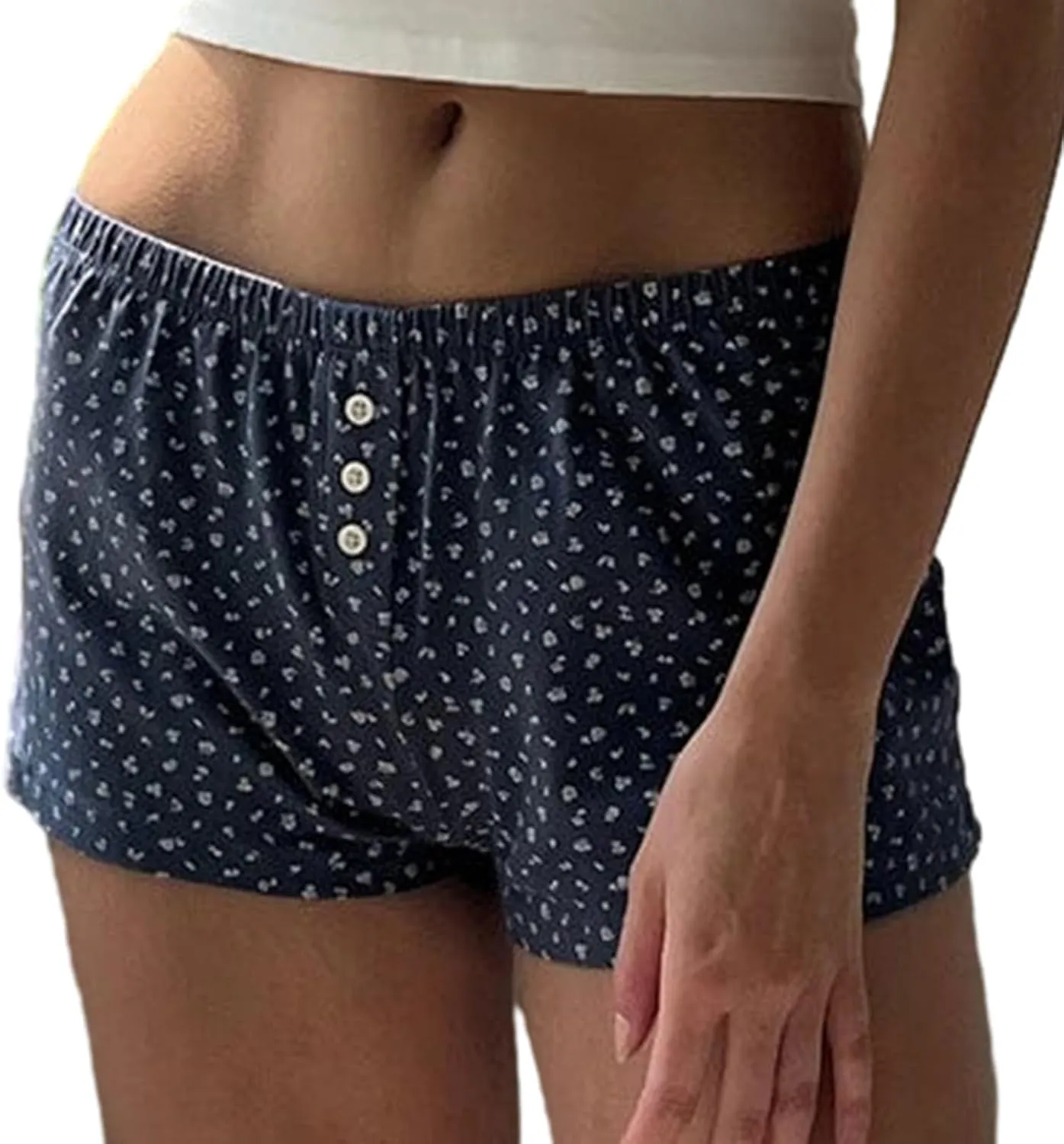Cute Pajama Shorts for Women Y2K Sexy Low Rise Lounge Floral Shorts Comfy Striped Button Boxers Pj Bottoms Sleepwear