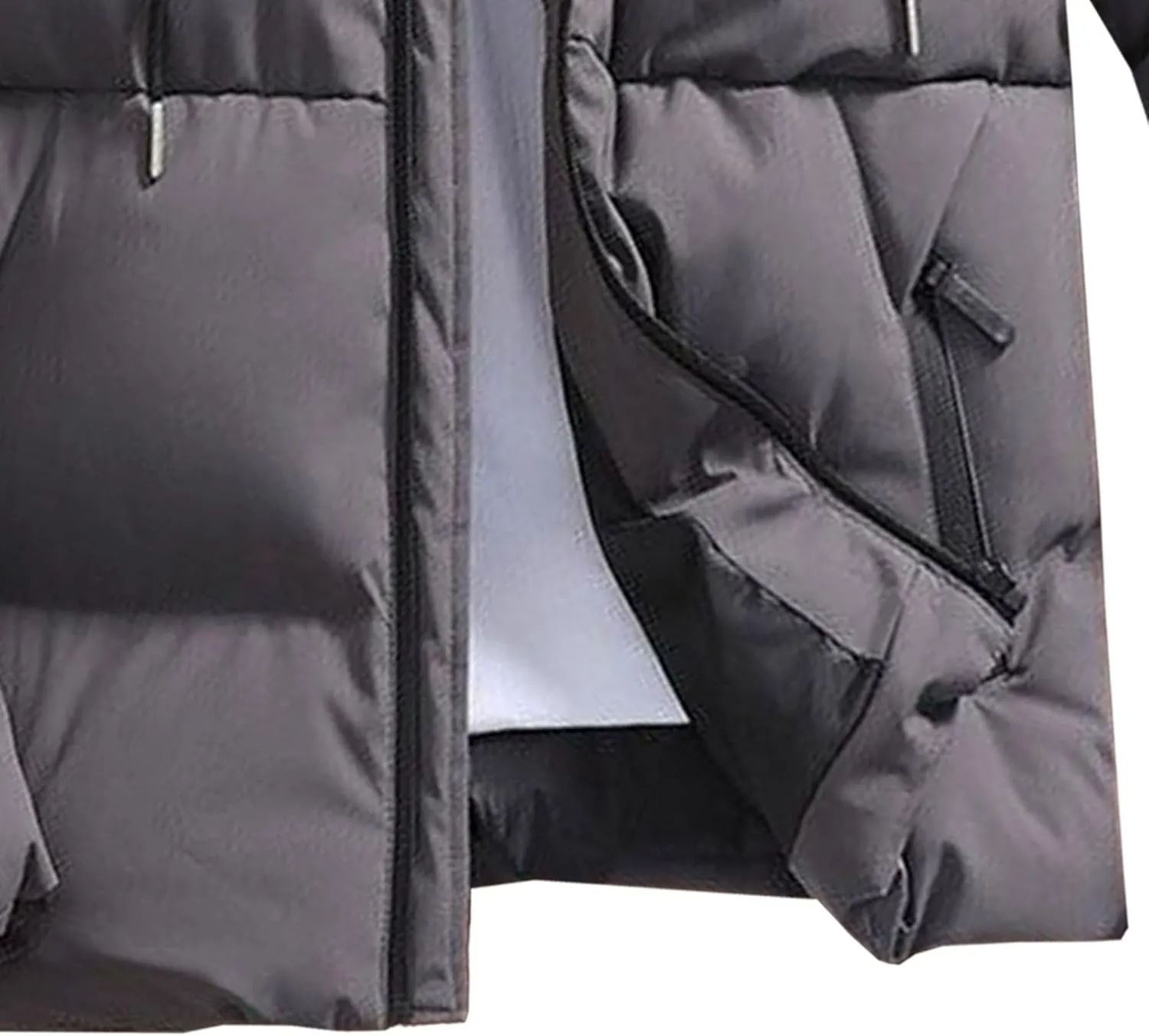 DGHM-JLMY Mens Hooded Drawstring Quilted Coat Windproof Full Zip Short Cotton-Padded Jacket Slim Fit Trendy Bubble Jacket