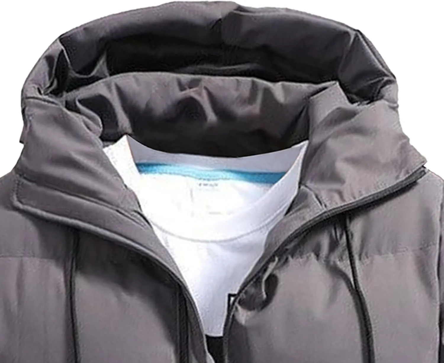 DGHM-JLMY Mens Hooded Drawstring Quilted Coat Windproof Full Zip Short Cotton-Padded Jacket Slim Fit Trendy Bubble Jacket