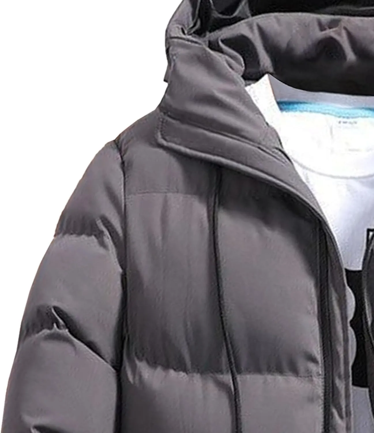 DGHM-JLMY Mens Hooded Drawstring Quilted Coat Windproof Full Zip Short Cotton-Padded Jacket Slim Fit Trendy Bubble Jacket