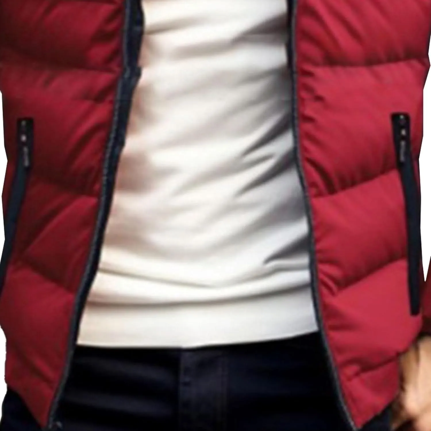 DGHM-JLMY Men's Solid Color Cotton-Padded Jacket Fashion Simple Color Block Zip Quilted Coat Stand Collar Slim Fit Outwear