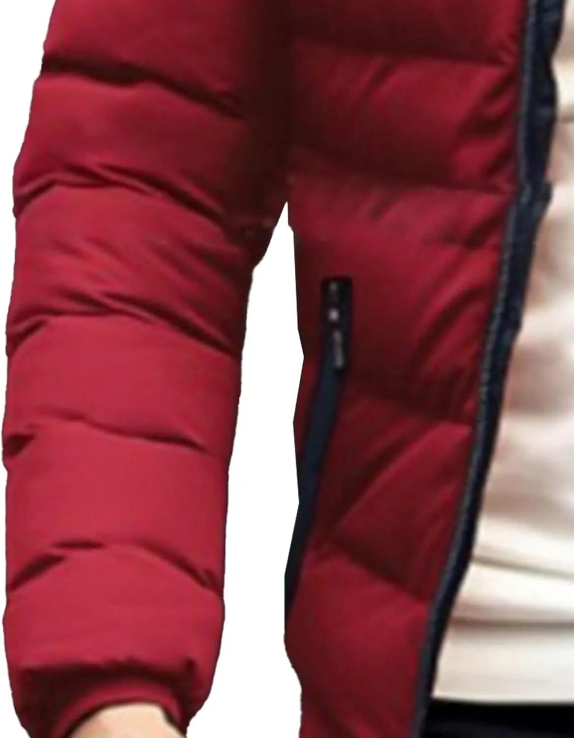 DGHM-JLMY Men's Solid Color Cotton-Padded Jacket Fashion Simple Color Block Zip Quilted Coat Stand Collar Slim Fit Outwear
