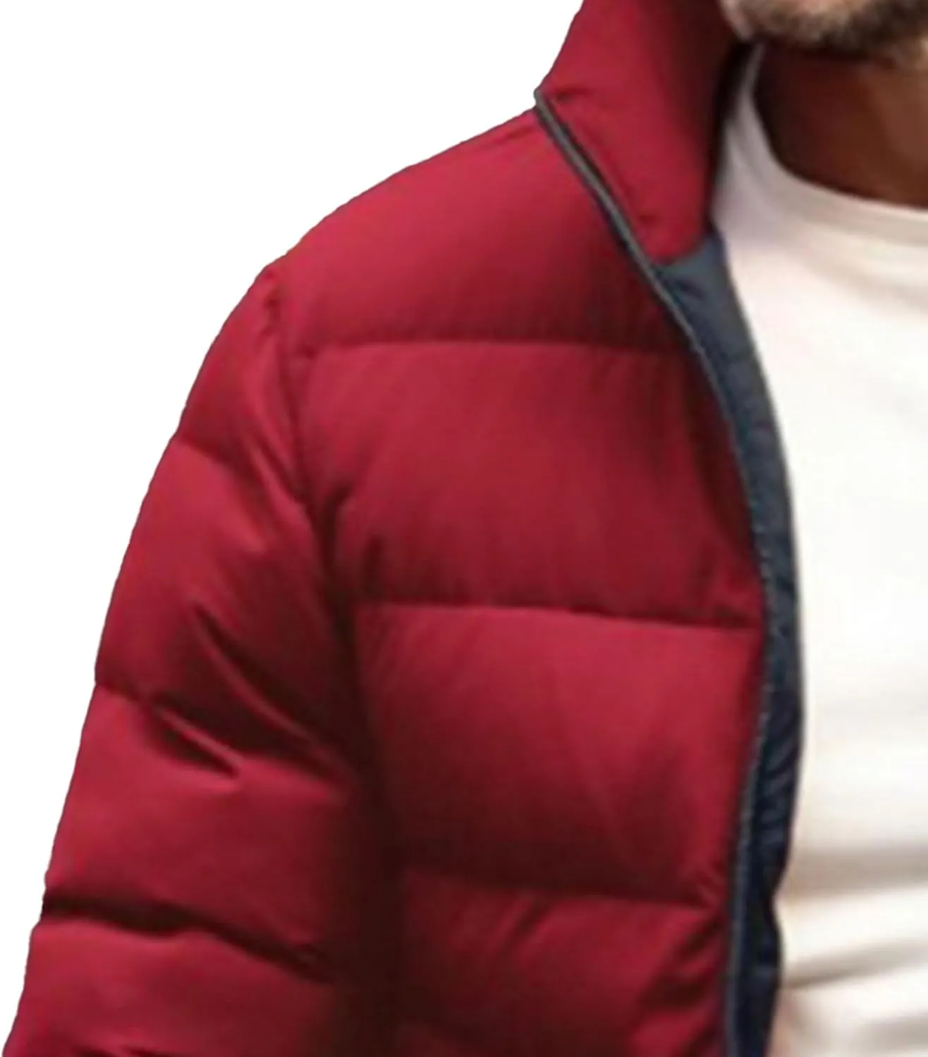 DGHM-JLMY Men's Solid Color Cotton-Padded Jacket Fashion Simple Color Block Zip Quilted Coat Stand Collar Slim Fit Outwear