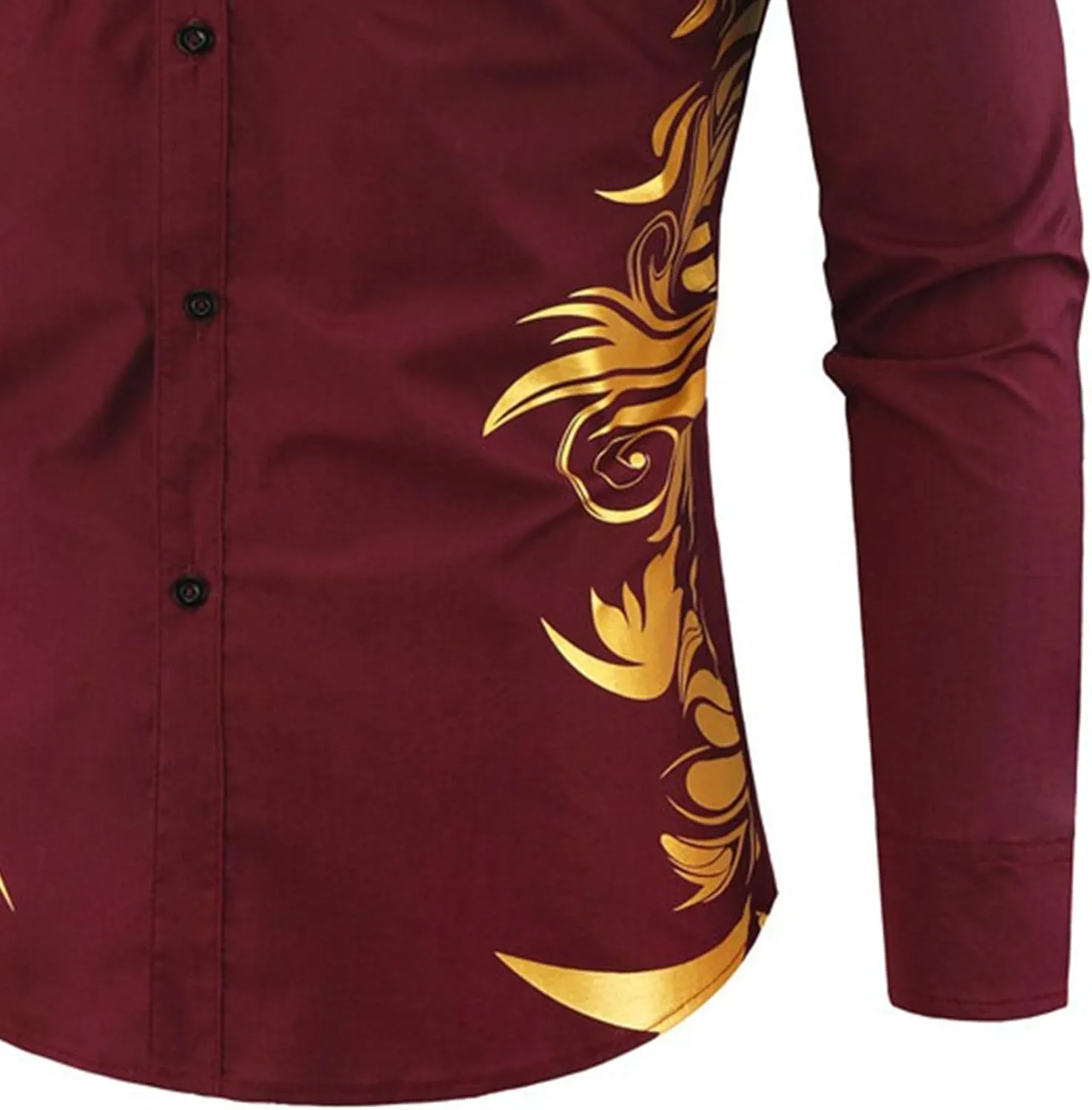 DGHM-JLMY Men's Totem Gold Printed Long Sleeve Shirt Hipster Slim Fit Button Up Party Dress Shirts Gold Shiny Stylish Shirt