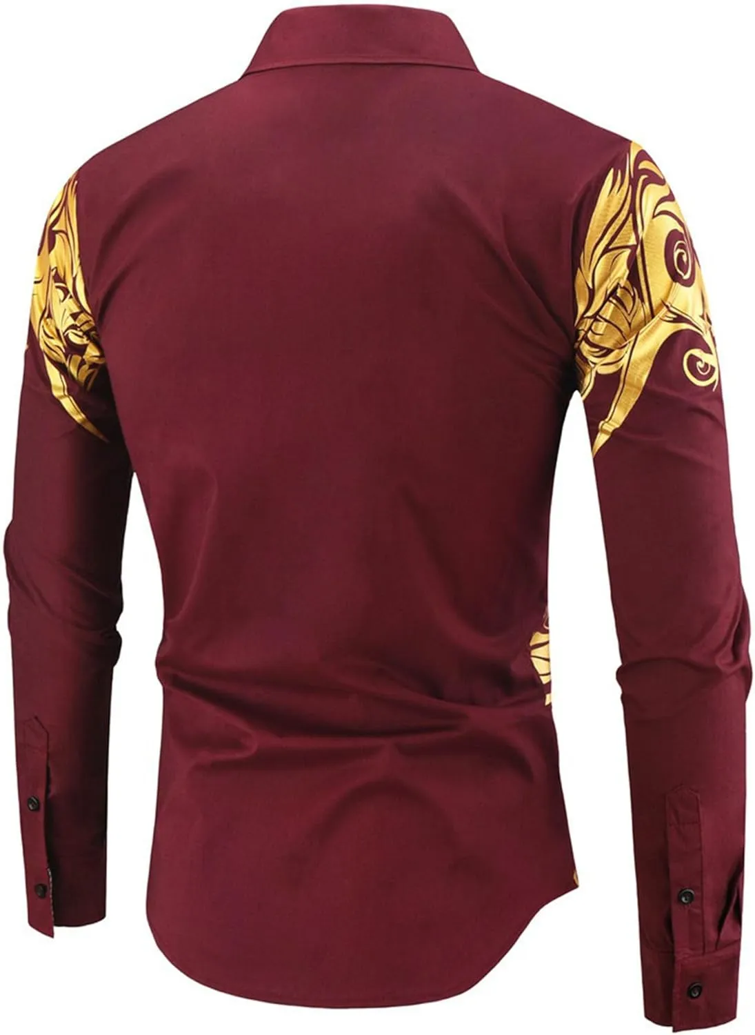 DGHM-JLMY Men's Totem Gold Printed Long Sleeve Shirt Hipster Slim Fit Button Up Party Dress Shirts Gold Shiny Stylish Shirt